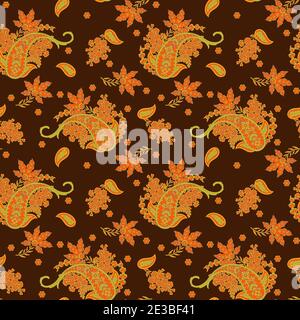 Seamless Paisley pattern in indian batik style. Floral vector illustration Stock Vector
