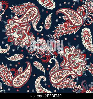 paisley floral vector illustration in damask style. seamless background Stock Vector