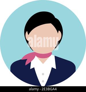 Circular worker avatar icon illustration (upper body) / stewardess, cabin attendant Stock Vector