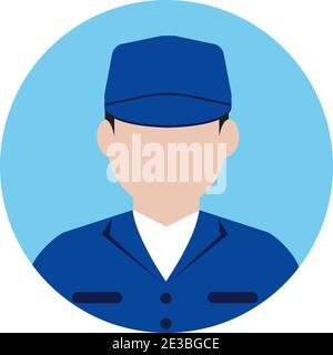 Circular worker avatar icon illustration (upper body) / blue collar worker, factory worker, janitor, service man Stock Vector