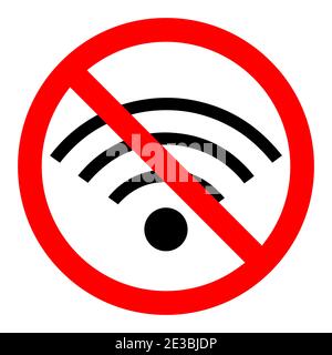 No wifi signal. WI-FI is prohibited. Stop or ban red round sign with WI-FI icon. Vector illustration. Forbidden sign. Stock Vector