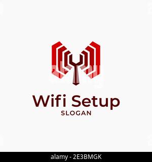 Unique Network Internet Setting Fix Repair Logo Vector Template suitable for Network Internet Provider Repair Stock Vector