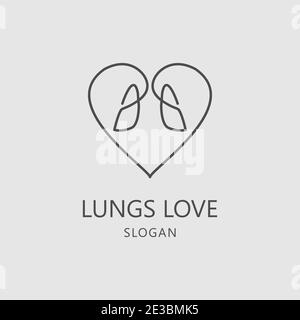 Heart Love Lung Care Healthy Logo Vector Template suitable for Lungs Care Community, Lungs Specialist, Clinic and other Healthy Unit Stock Vector