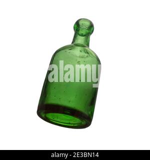 Empty old green glass bottle, seen from beneath. Stock Photo