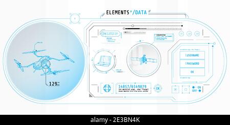 Design of the virtual interface of the drone protection program. Stock Vector