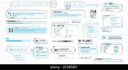 A set of HUD text elements for a futuristic interface. Stock Vector
