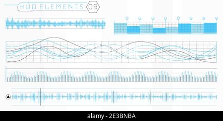 A set of HUD waves elements for a futuristic interface. Stock Vector