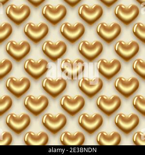 Seamless background with golden hearts. For Valentine s Day, Women s Day, Birthday. Realistic 3D illustration. On a light background. Vector. Stock Vector