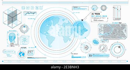 A set of thin elements on the topic of Planetary Search. Stock Vector