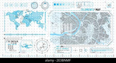 A set of thin elements on the topic of Map Search. Stock Vector