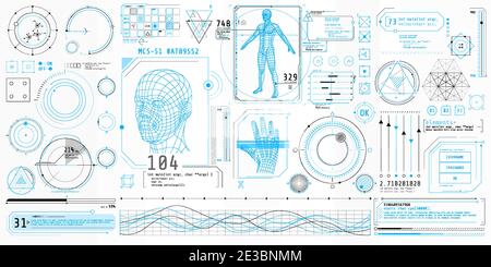 A set of thin elements on the topic of Bio Scanning. Stock Vector