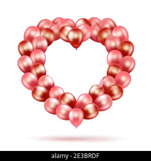 Bundle bouquet in the shape of a heart of pink and red balloons. Greeting card banner for Valentine s Day and International Women s Day. 3d realistic Stock Vector