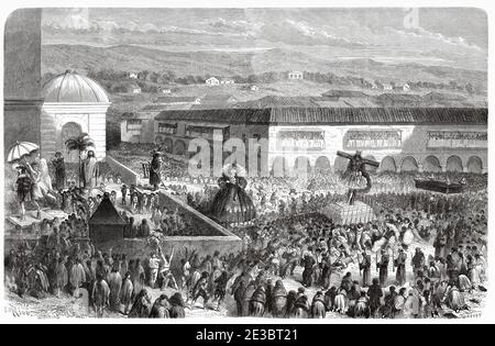 Easter Monday Traditional typical procession of Christ on Earthquakes, black christ. Patron of the city of Cusco 19th Century. Peru, South America. Old 19th century engraved illustration, Le Tour du Monde 1863. Stock Photo