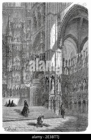 Interior of the cathedral, Toledo. Castilla La Mancha. Spain, Europe. Old 19th century engraved illustration, El Mundo en la Mano 1878 Stock Photo