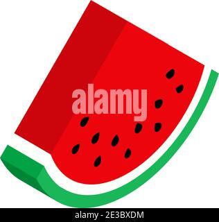 Red isometric watermelon isolated on white background, flat style. Vector illustration Stock Vector