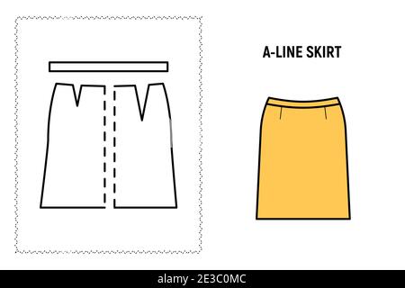 Women a line skirt pattern. Technical drawing for sewing. Vector illustration. Stock Vector