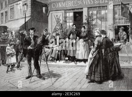 19世紀～ 1800's～ France antique Stall Walking photographer at the end of the 19th century, Paris, France