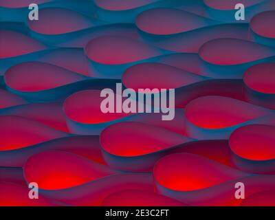 Graphic background texture made from red drops of paper surrounded by blue ocean, business card. Stock Photo