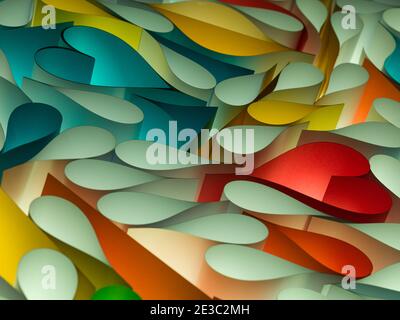 Abstract conceptual background made of colored paper with different curves illuminated from below. Stock Photo