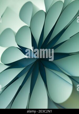 Handmade paper art white flower from elliptical shapes. Stock Photo