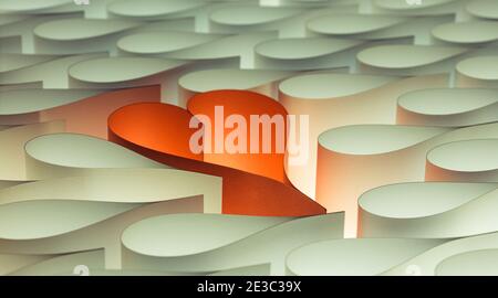 Conceptual image of handmade paper water drops and a large red heart illuminated from below Stock Photo