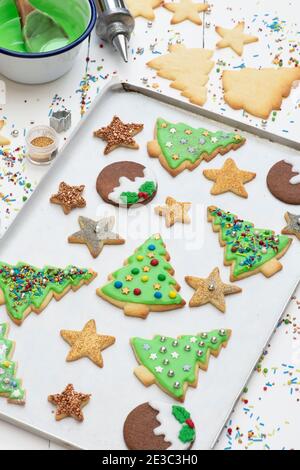 Homemade Christmas Biscuits and Ingredients Stock Photo