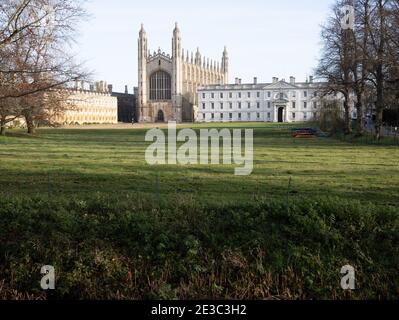 The Backs in Cambridge showing the ironic Kings College Chapel England