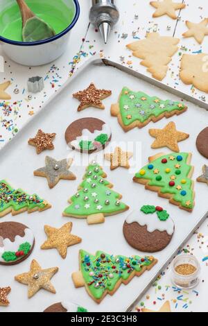 Homemade Christmas Biscuits and Ingredients Stock Photo