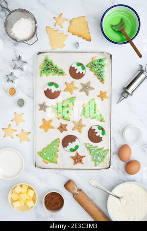 Homemade Christmas Biscuits and Ingredients Stock Photo