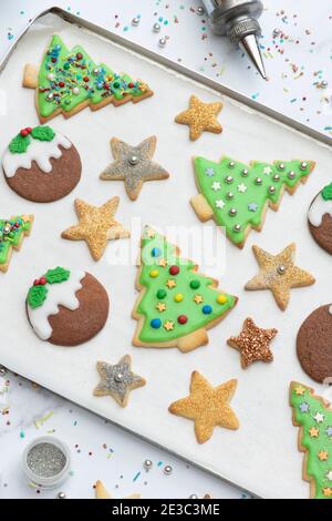 Homemade Christmas Biscuits and Ingredients Stock Photo