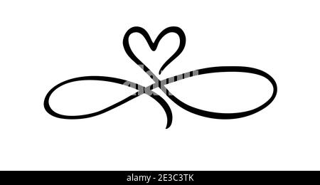 Love hand drawn heart sign of infinity with cute sketch line. Divider doodle love shape isolated on white background for valentines day, wedding card Stock Vector