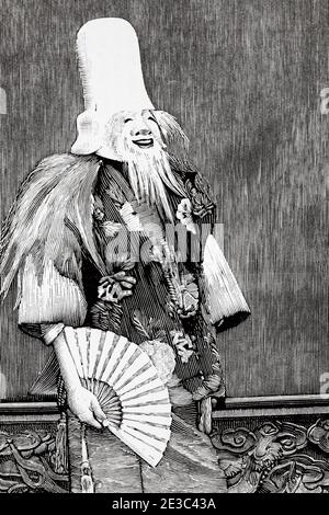 Characters, customs and traditions of the Japanese, actor during a theatrical performance. Japan. Old XIX century engraved illustration from La Ilustracion Española y Americana 1894 Stock Photo