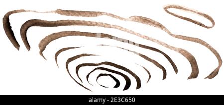 Watercolor brown paint texture abstract concentric circles shape. Isolated on white Stock Photo