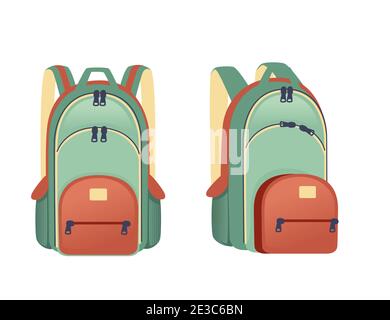 Green backpack for daily usage casual design flat vector illustration on white background Stock Vector