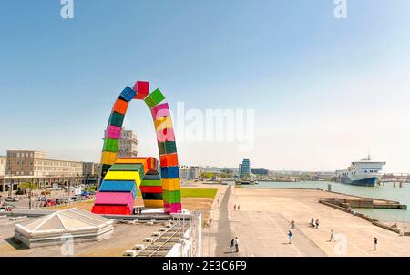 La Catène by Vincent Ganivet, a scupture made up by colourful containers for Le Havre's 500 year anniversary in 2017 Stock Photo