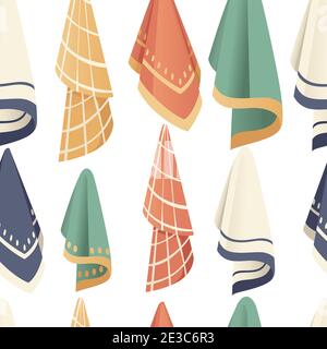 Seamless pattern of bath and kitchen towels household domestic cloth towel vector illustration on white background Stock Vector