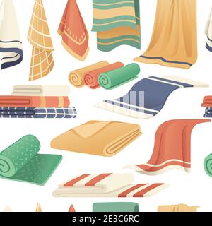 Seamless pattern of bath and kitchen towels household domestic cloth towel vector illustration on white background Stock Vector