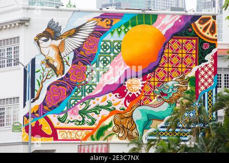 Colourful wall art murals by Sam Lo. Singapore Stock Photo