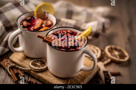Mugs filled with red mulled wine Stock Photo