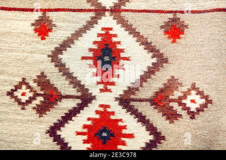 Cotton Rug with traditional pattern . Carpet in romanian style Stock Photo