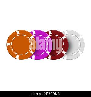 Various casino chips, isolated on white background. The color indicates the denomination in dollars. 3D style, vector illustration. Stock Vector