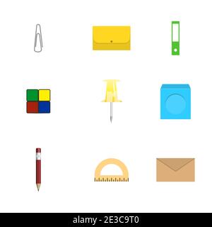 Set of icons isolated on white background. Office and school, vector illustration. Stock Vector
