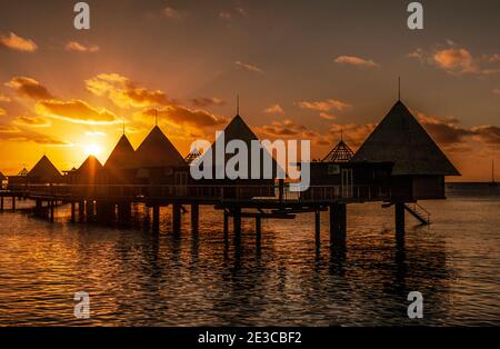 Over water tourist pavilions of Îlot Maître, New Caledonia, south Pacific ocean, Oceania Stock Photo