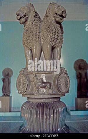 Sarnath India Ashoka Capital Showing Lions In Benares Museum 2nd Century BC Monolithic Uttar Pradesh India Stock Photo