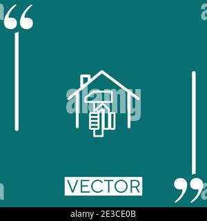 hammer in a hand inside a house vector icon Linear icon. Editable stroke line Stock Vector