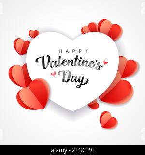 Vector Red Paper Heart Isolated On White Background Valentines Day