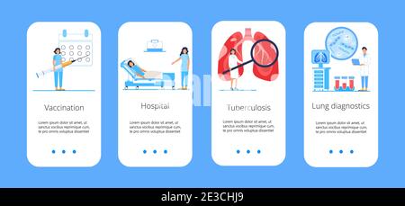 Tuberculosis, pneumonia app template vector. Lung diagnosis concept, it is landing page, website, app, banner. Coronavirus clinic Stock Vector