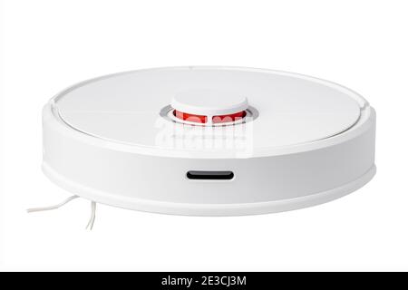 White robotic vacuum cleaner isolated on white Stock Photo