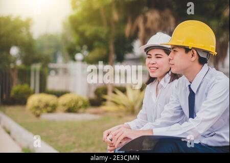 Two people are success business outdoor Stock Photo