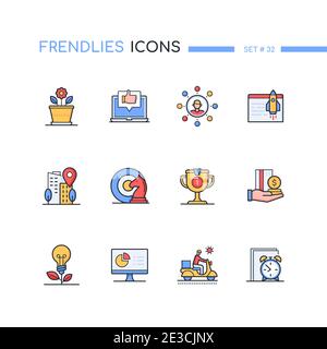 Office - modern line design style icons set. Business strategy and financial management idea. Plant, social media, mission, payment methods, analytics Stock Vector
